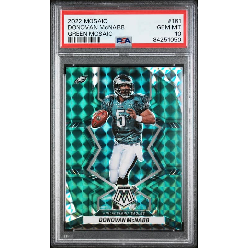 Donovan McNabb 2022 Panini Mosaic Green Prizm Football Card #161 Graded PSA 10 - 8'6" x 11'6"