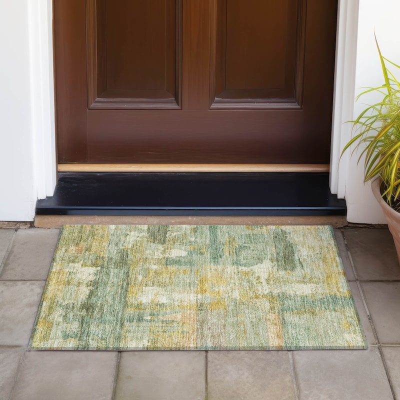 Machine Washable Indoor/Outdoor Contemporary Chantille Rug - Green - 1'8" x 2'6"