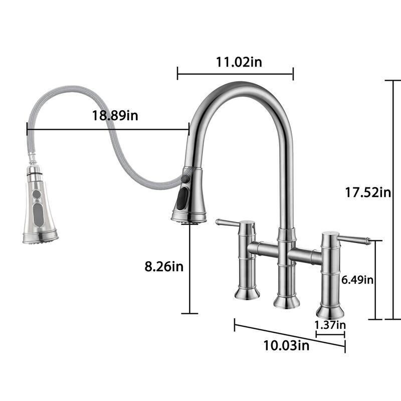 Stainless Steel Bridge Kitchen Faucet with Pull Down Sprayer