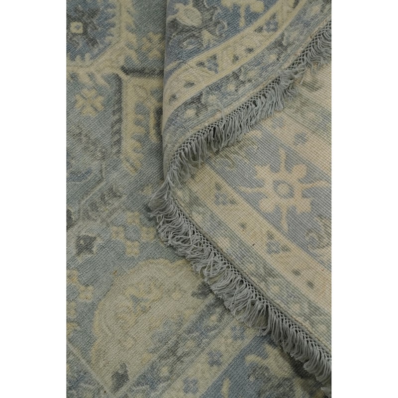 Hand-knotted Transitional Silk Carpet Blue Oushak Rug Geometric Oriental Area Rug - 7' 11'' X 5' 6''