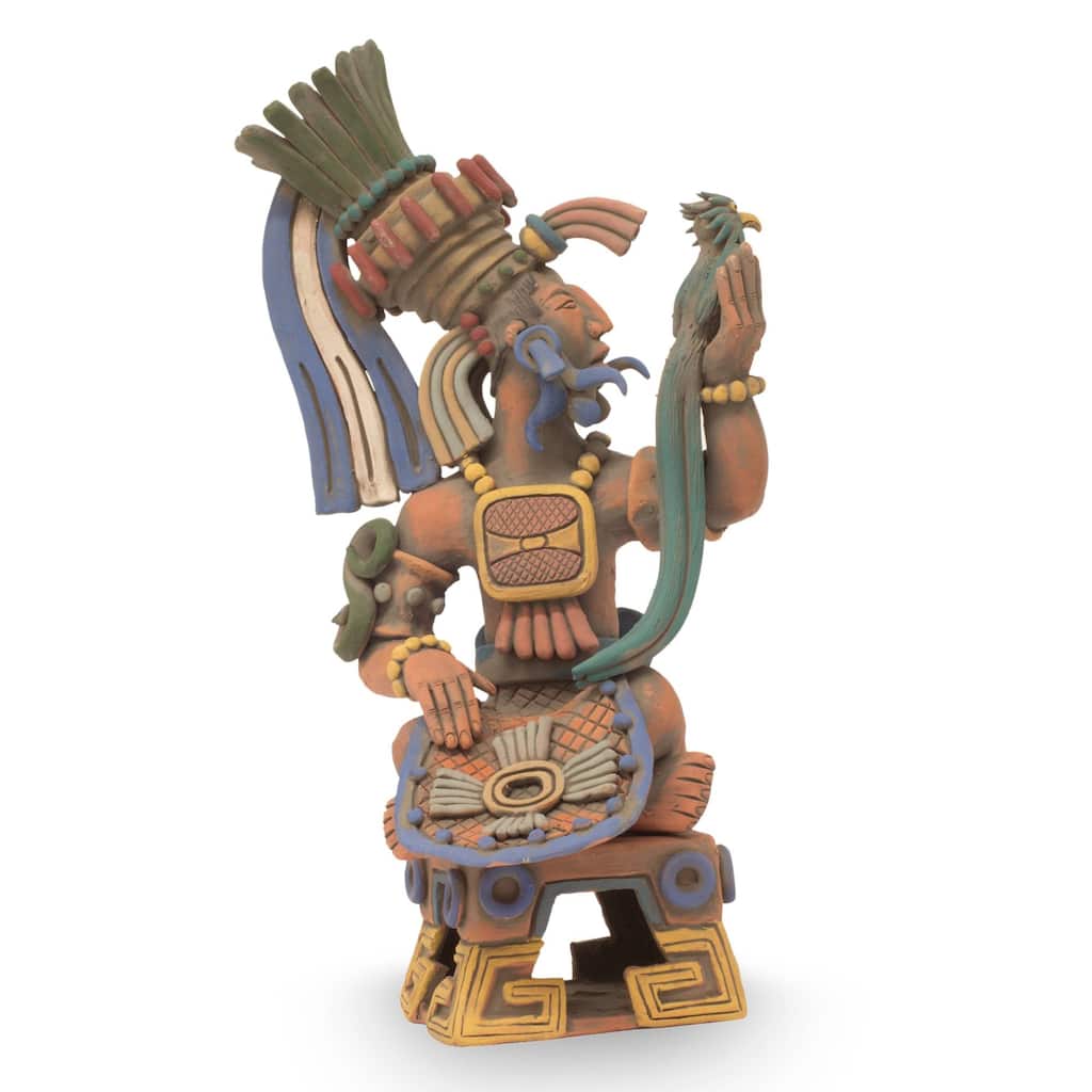 Handmade Aztec Warrior And Quetzal Ceramic Sculpture (Mexico)