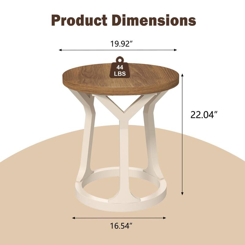 Kinbor Farmhouse End Table - Round Pedestal Side Table, French Country Style Bedroom Side Table