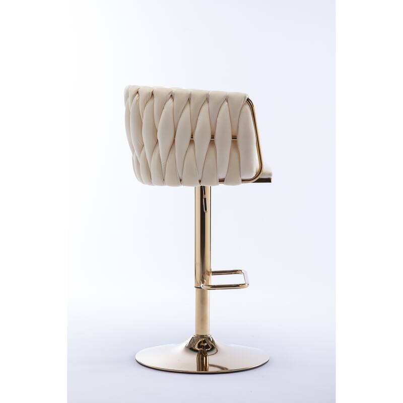 Set of 2 Bar Stools,with Chrome Footrest and Base Swivel Height Adjustable Mechanical Lifting Velvet + Golden Leg