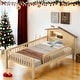 preview thumbnail 1 of 11, Wood House-shaped Twin Size Platform Bed with LED and Built-in Storage Natural