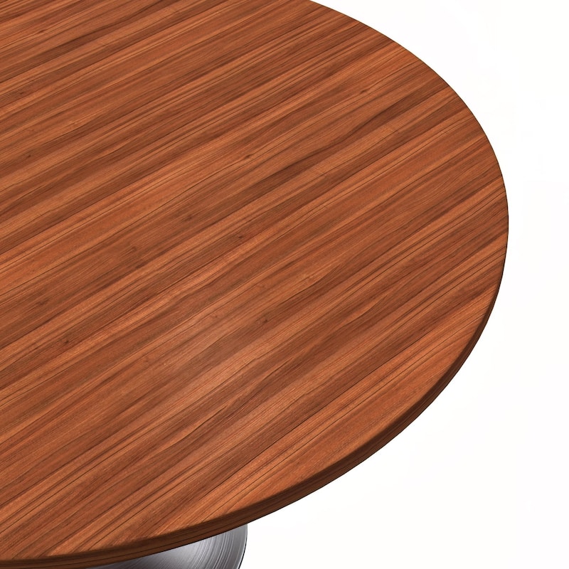 LeisureMod Verve 48" Round Dining Table with MDF Wood TableTop and Brushed Chrome Base for Kitchen & Dining Room