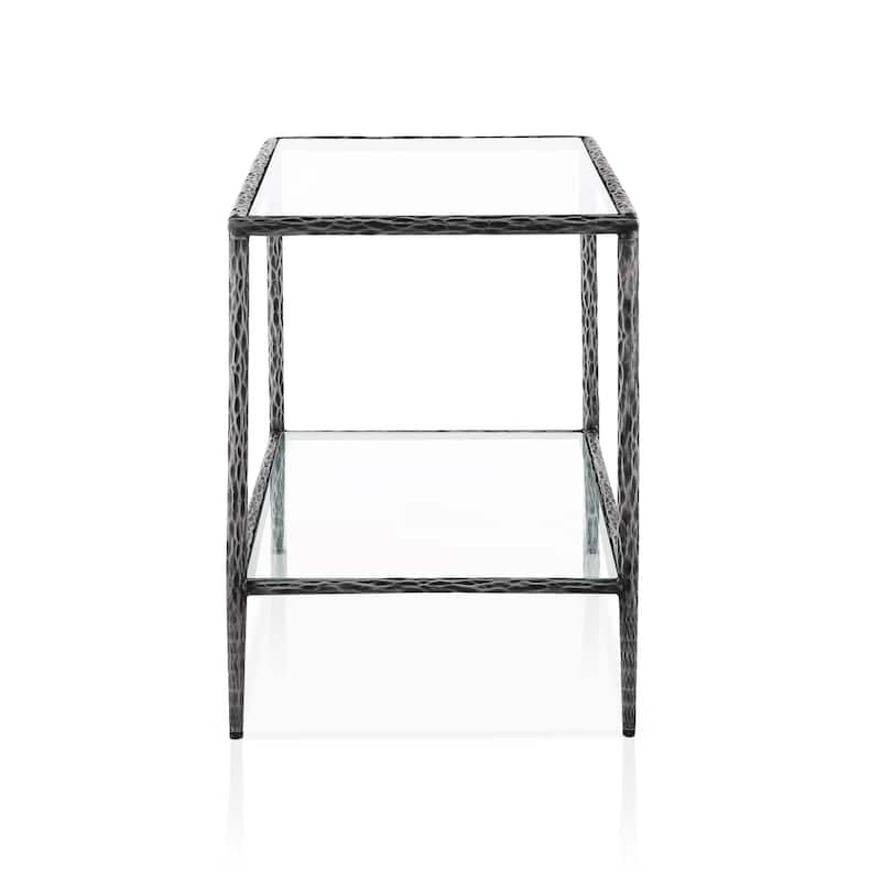 247 Shop At Home Lalia Modern Hammered Metal 2-Piece 1-Shelf Coffee Table Set