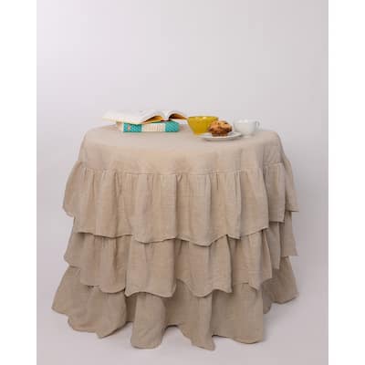 Cottage Home French Ruffle Linen Round Tablecloth