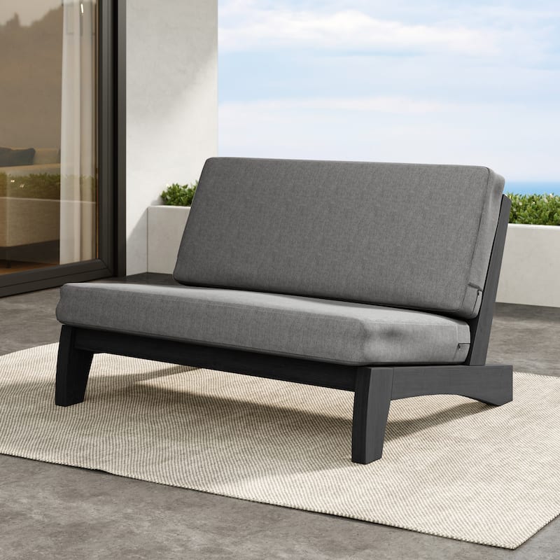 Outdoor Furniture Teak Wood Armless Loveseat Sofa With Cushion - Loveseat Whole Cushion - Grey/Brown