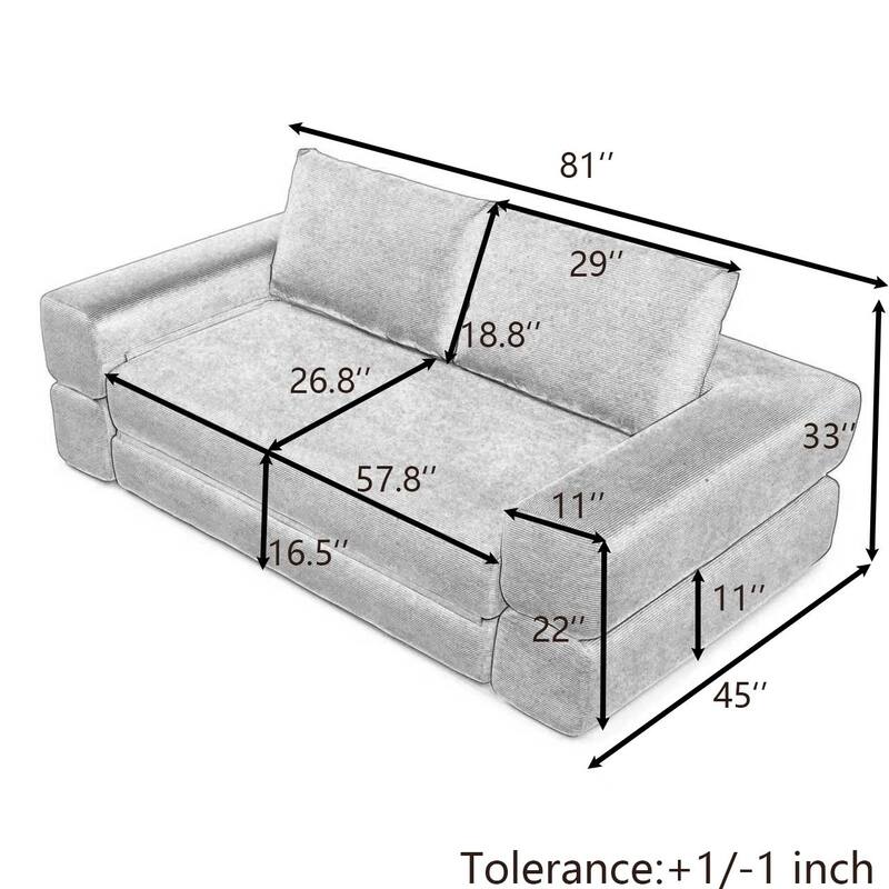 Multi-Functional Folding Sofa Bed Gray Convertible Floor Sofa Couch Lounge Sofa Sleeper Sofa Couch with Pillows