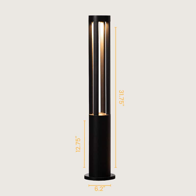 Round Black LED Garden Aluminum Light, Decorative Outdoor Bollard Light for Garden, Pathway, and Driveway