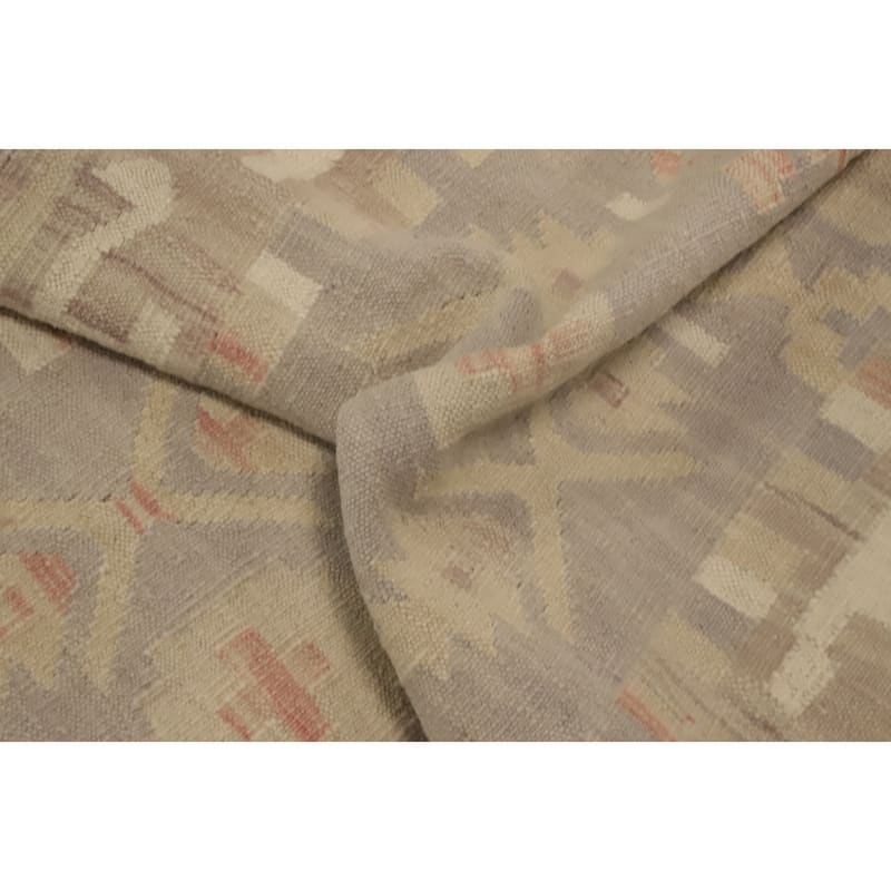 Hand Woven Oriental 100% Wool Carpet Southwestern Tribal Greys & Charcoal Kilim Runner Rug - 10' 2'' X 2' 8''