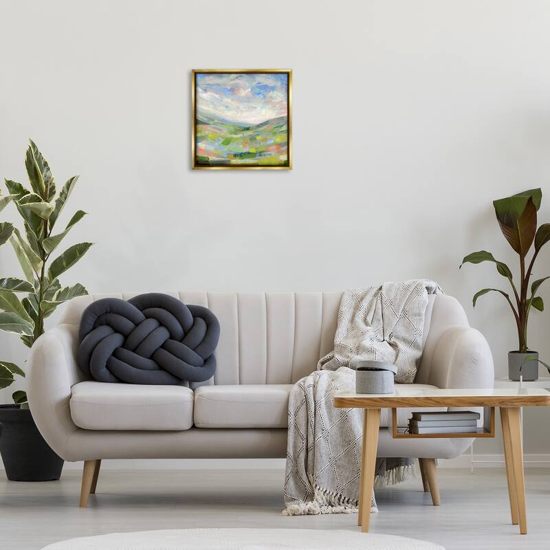 Stupell Jolly Geometric Countryside Scene Framed Floater Canvas Wall Art Design By Ashley Davis