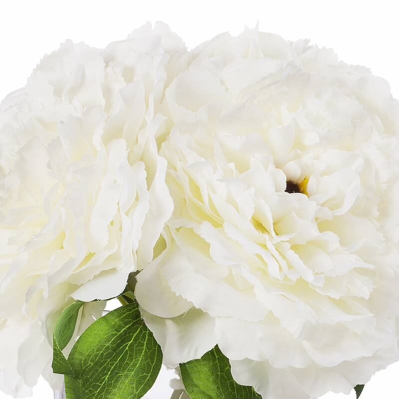 Enova Home Artificial Silk Peony Fake Flowers Arrangement in Cube Glass Vase with Faux Water for Home Wedding Decoration - N/A