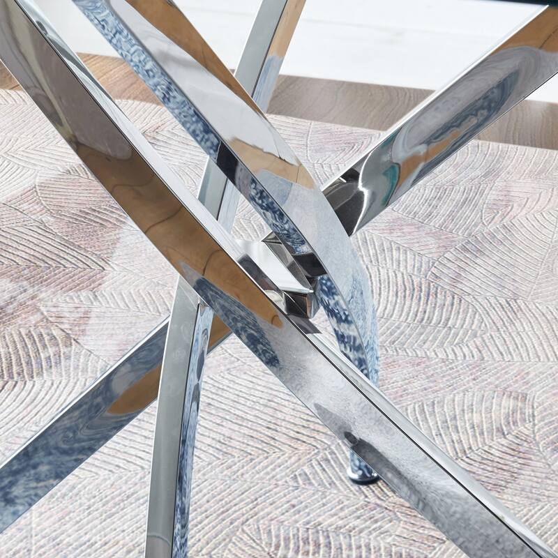 Contemporary Square Clear Dining Tempered Glass Table with Gold Finish Stainless Steel Legs
