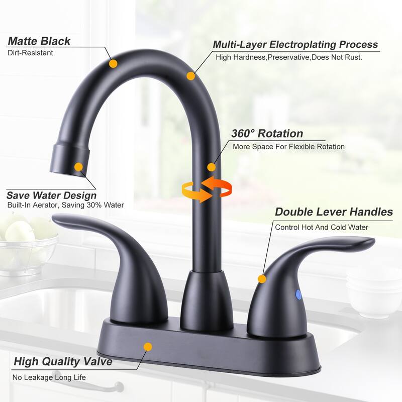WOWOW 4 in. Centerset Double Handle High Arc Bathroom Faucet