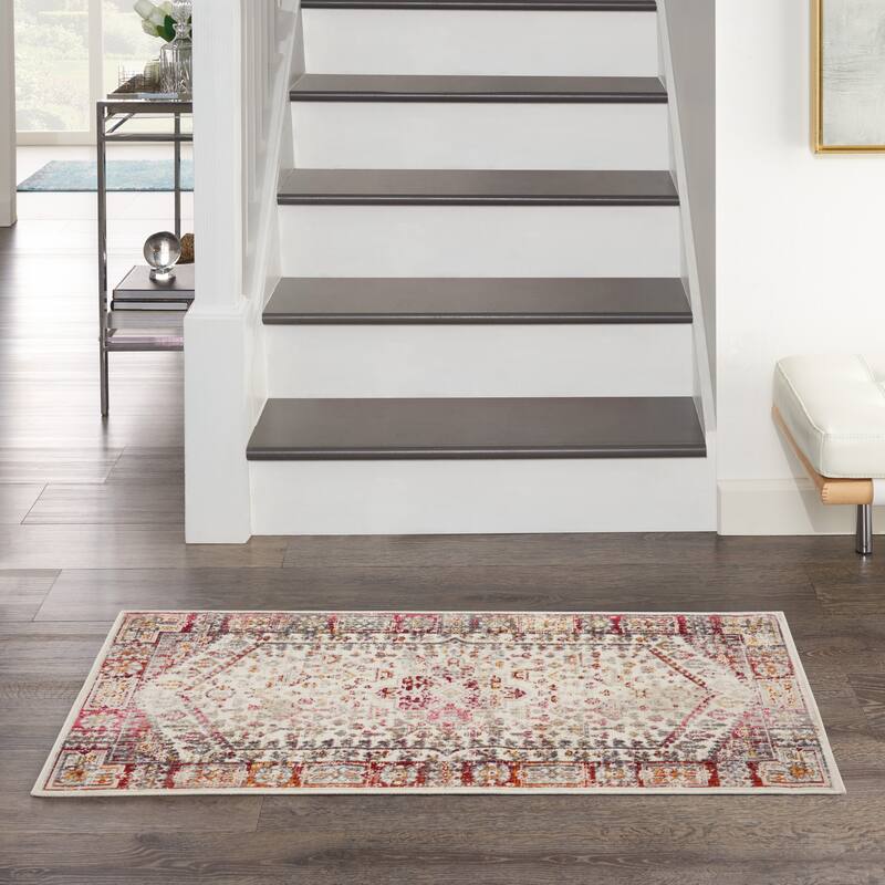 Nourison Vintage Kashan Persian Medallion Ivory Red Area Rug - 2' x 4' - Ivory Red - Rectangle