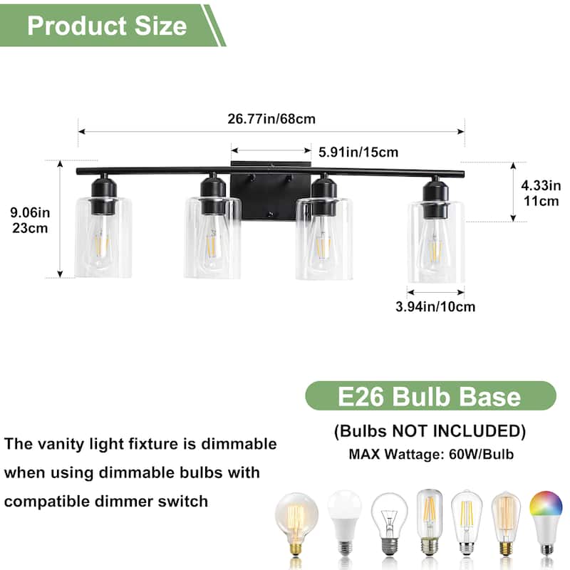 4-Light Modern Dimmable Vanity Light with Clear Glass Shade