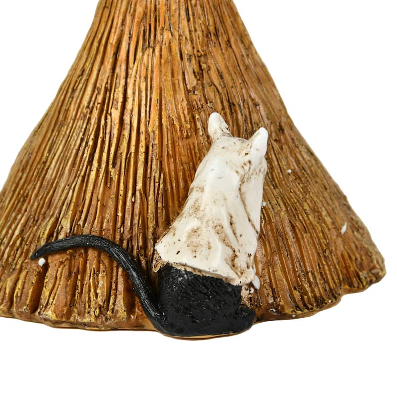 National Tree Company Halloween Tabletop Decoration, Black, Black Cat with a Broom, Halloween Collection, 21 Inches