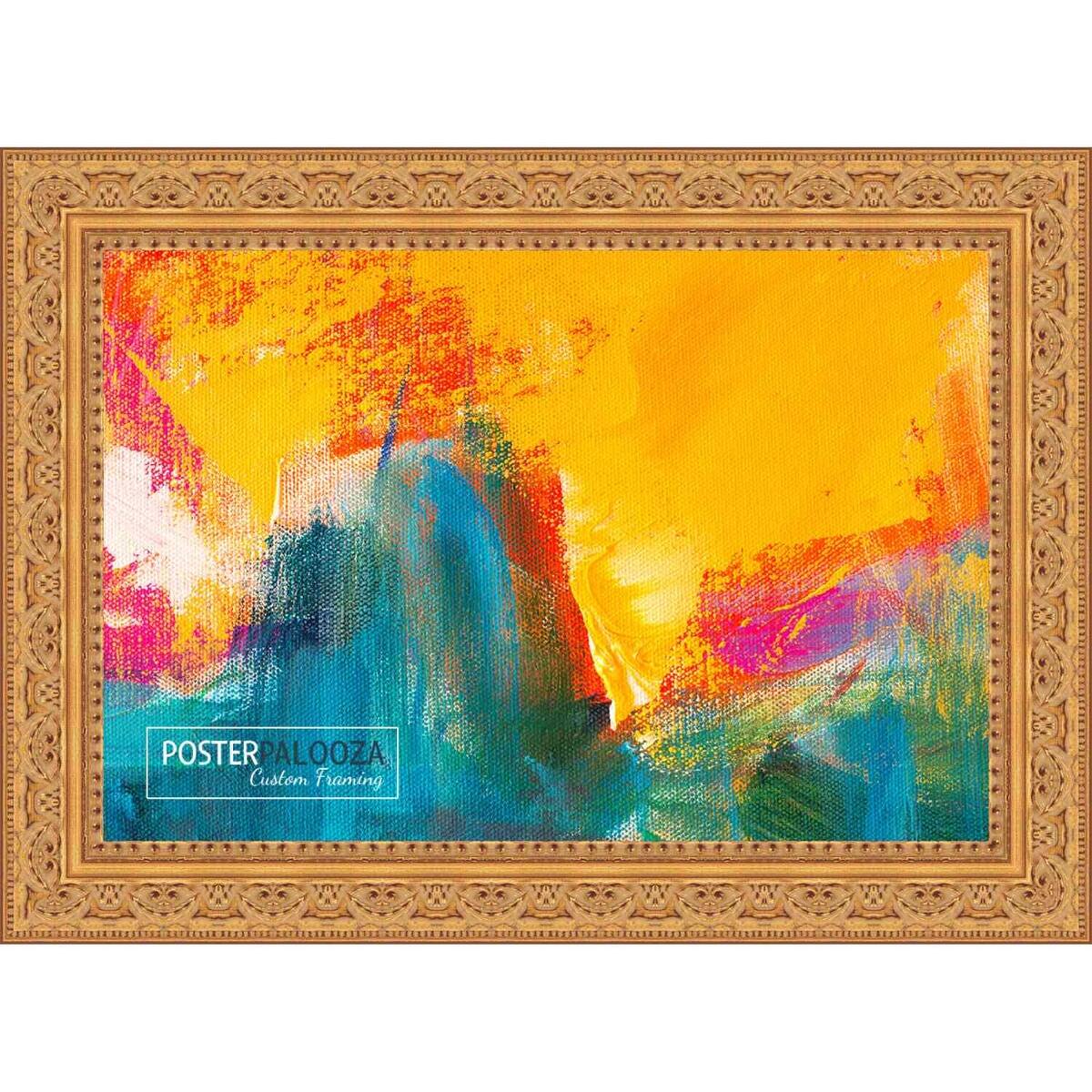 11x8 Ornate Gold Wood Picture Frame UV Acrylic, Foam Board Backing