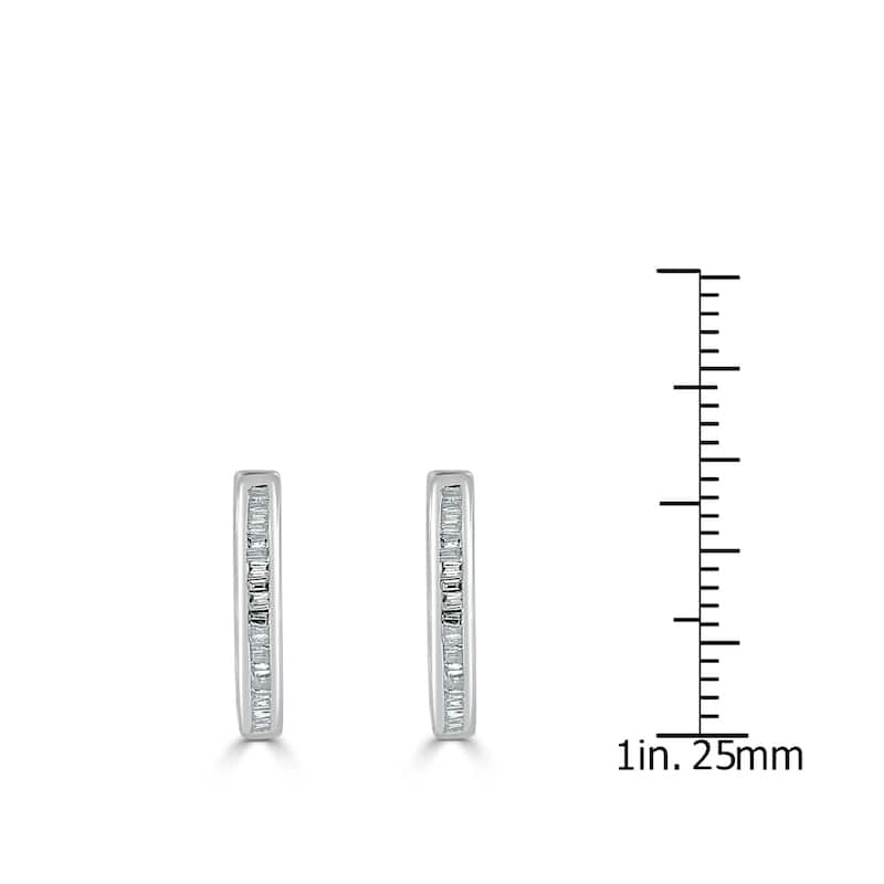 Auriya 1/4ctw Ultra-Petite Baguette Diamond Hoop Earrings 10K Gold - 0.57-inch (H-I, I1-I2) - 0.44-inch