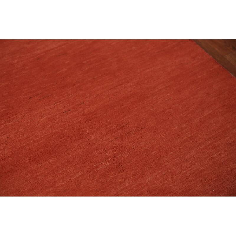 Orange Gabbeh Modern Rug Hand-Knotted Solid Wool Carpet - 3'2" x 4'11"