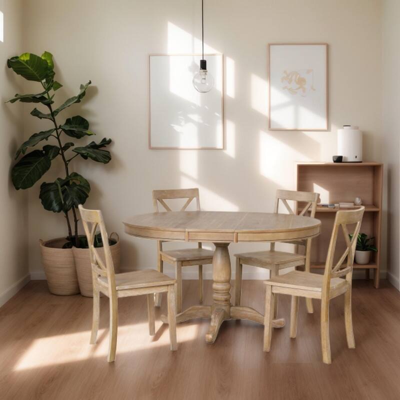 Modern Dining Table Set for 4,Round Table and 4 Kitchen Room Chairs,5 Piece Kitchen Table Set for Dining Room,Breakfast Nook - natural wood wash