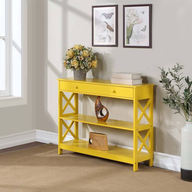 Convenience Concepts Oxford 1 Drawer Console Table with Shelves - Yellow