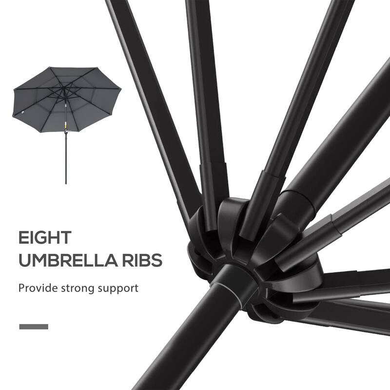 3-Tier Patio Umbrella Outdoor Sunshade with Crank, Push Button Tilt for Patio Backyard and Lawn, Tan