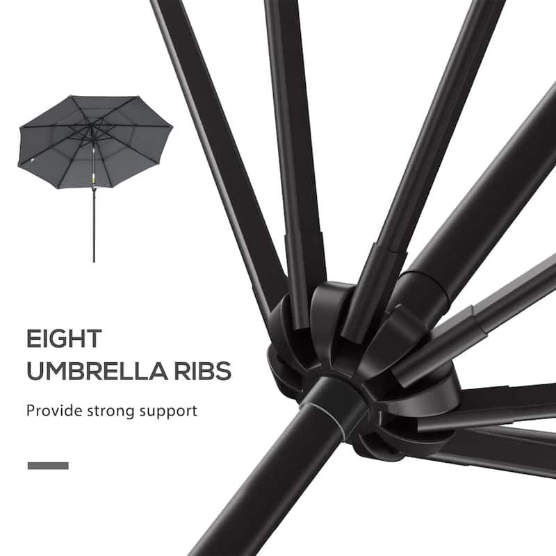 9ft Patio Umbrella with Tilt Crank and Steel Frame Vented 3-Tier Top for Sun Protection