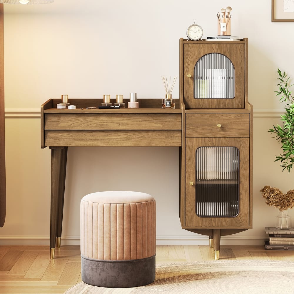 JASIWAY Modern Simple Makeup Vanity Dressing Table, Coffee