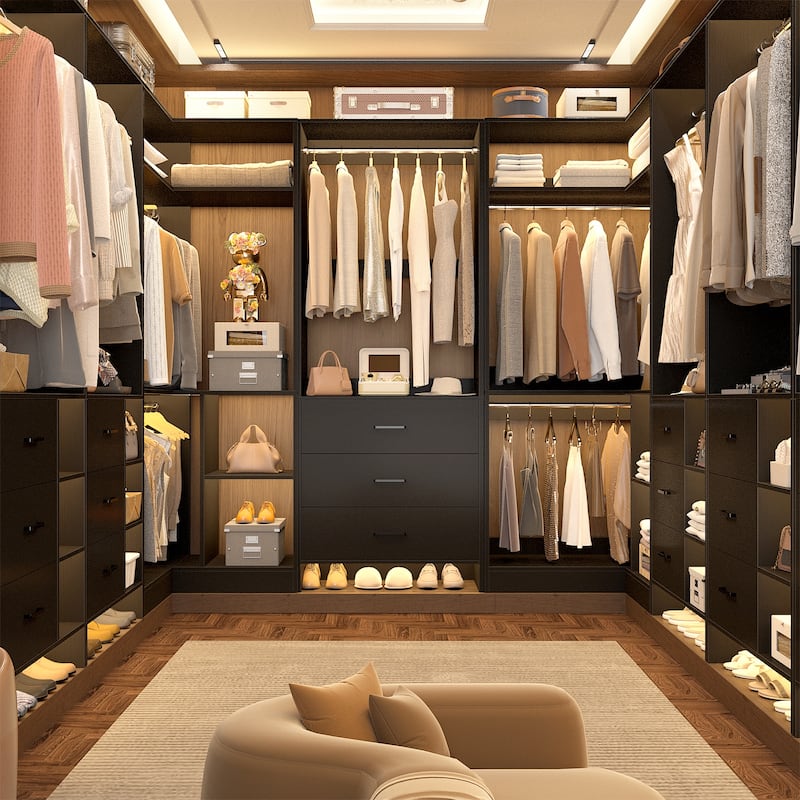 Cimly Set of 3 Closet Organizer with Drawers, U Shaped Freestanding Closet System