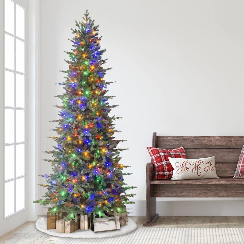 Puleo International 7.5' Pre-Lit Slim Linden Fir Artificial Tree with 350 Dual-Color LED Lights