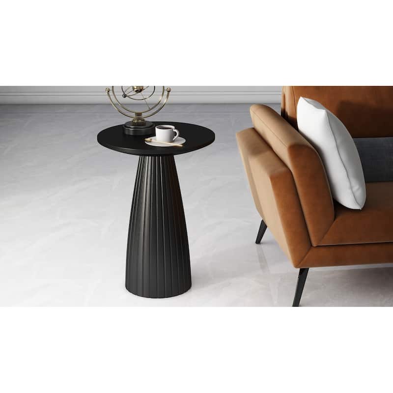 Round Black Side Table End Table with Pedestal Fluted