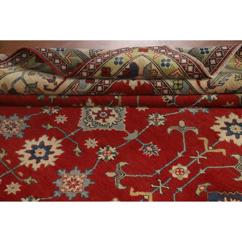 Hand Knotted Oriental 100% Wool Carpet Traditional Floral Red Kazak Area Rug - 11' 8'' X 9' 0''