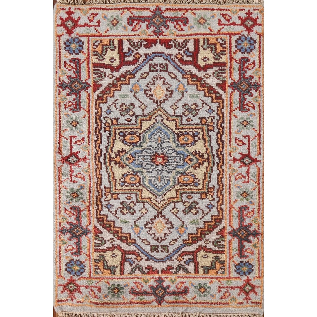Light Blue Heriz Serapi Oriental Area Rug Handmade Wool Carpet - 2'0"x 3'0"