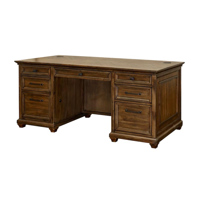 Traditional Wood Double Pedestal Executive Desk, Writing Table, Office Desk, Fully Assembled, Brown