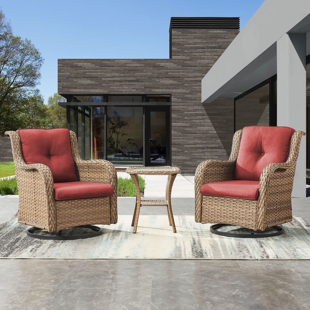 Gymojoy Outdoor 3-piece Steel Wicker Swivel Chair Table Set