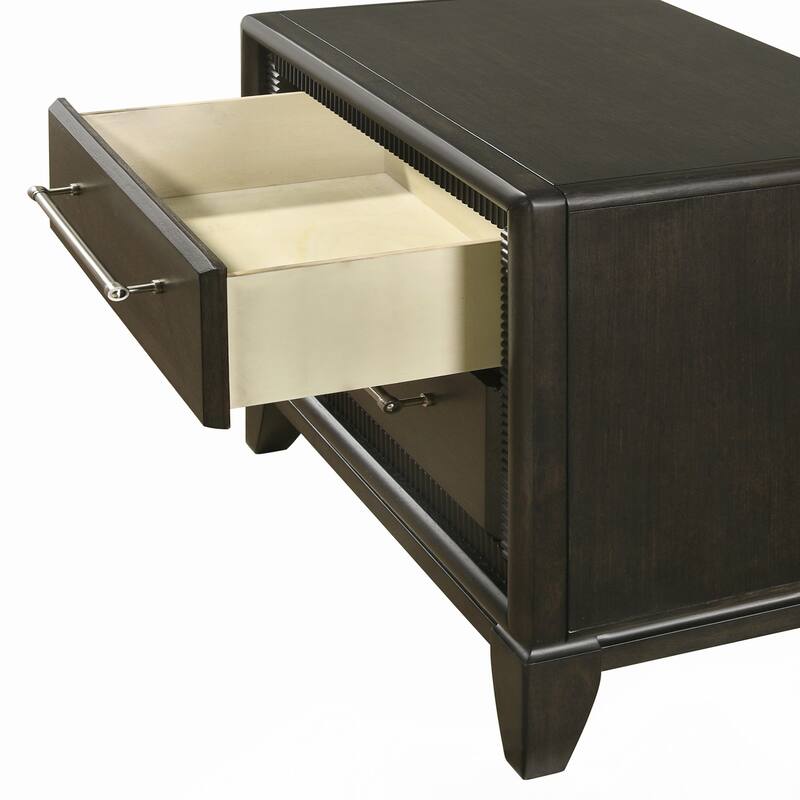 1pc Dark Brown Finish Two Drawers Nightstand Bar Handles