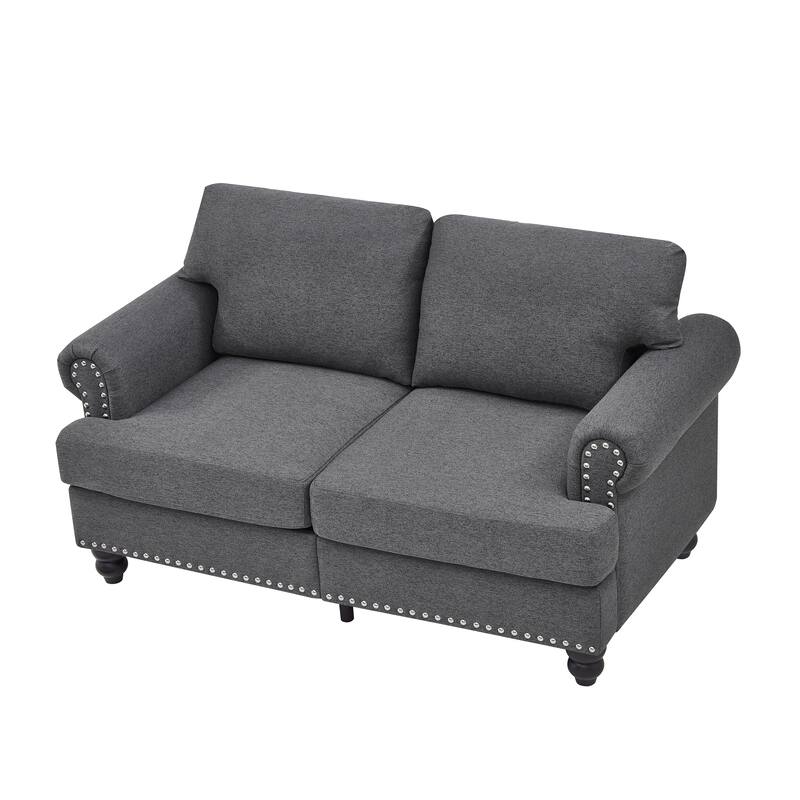 Fabric Upholstered Deep Seat Loveseat Sofa with Hidden Storage, Round Armrests with Silver Nailhead Trim, Lounge Couch