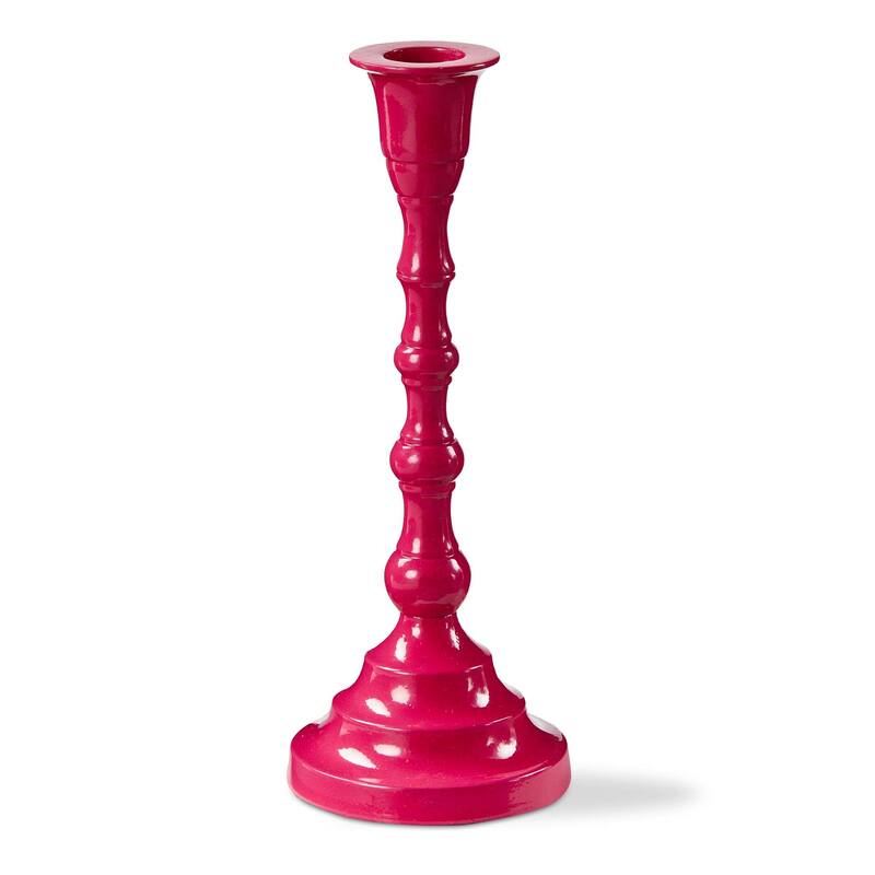 Zahra Hot Pink Taper Candle Holder - Aluminum, 8.25" H, Everyday Use, Wipe Clean, Stylish Home Decor