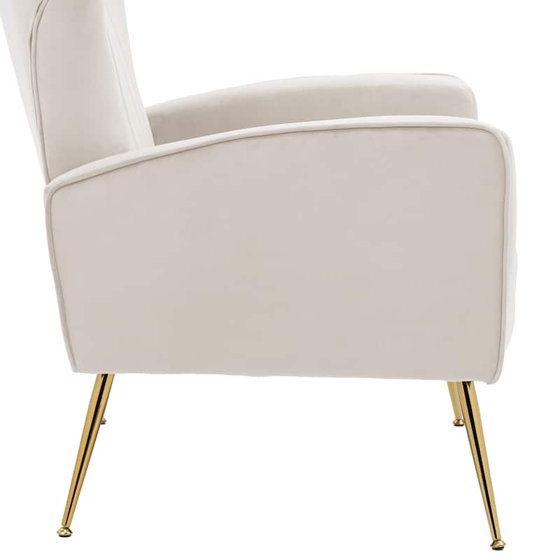 Mid-Century Velvet Wingback Accent Chair with Metal Legs