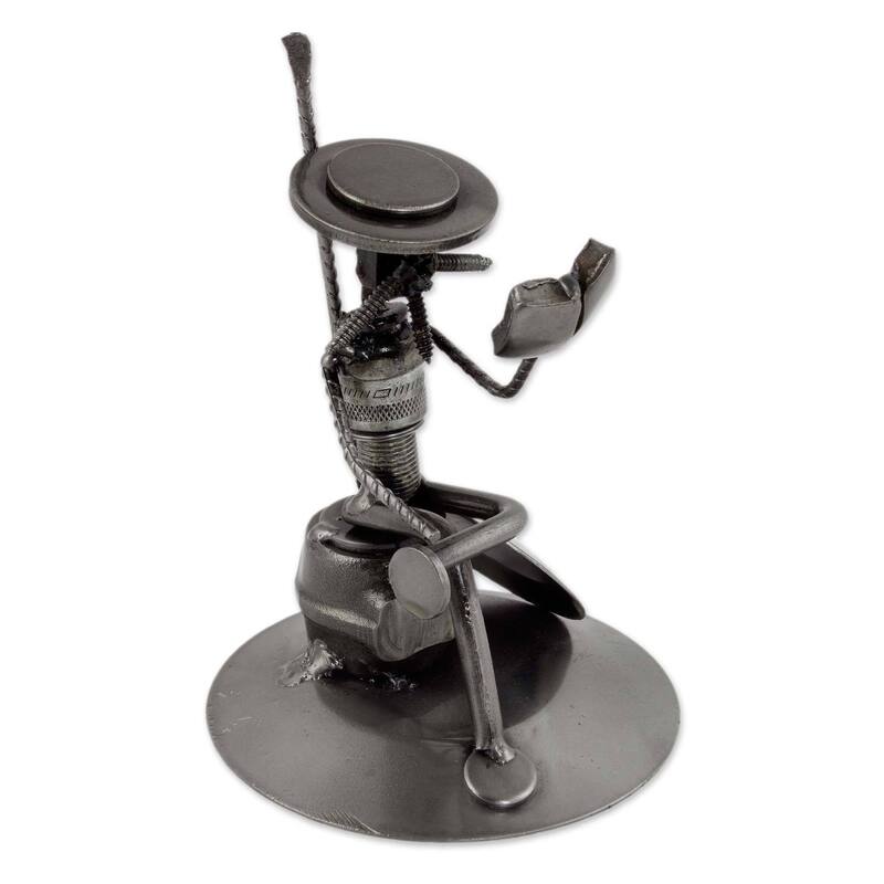 Handmade Auto Part 'Quixote Reads Cervantes' Sculpture (Mexico) - Grey