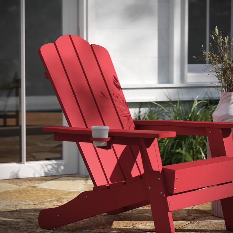 Set of 4 All-Weather Adirondack Chairs with Cupholders
