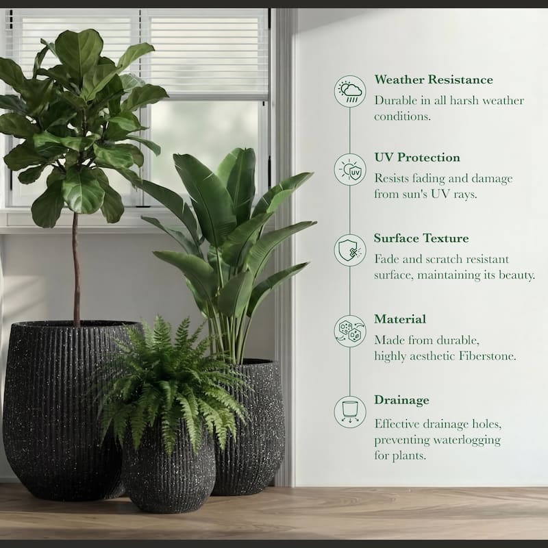 DTY Signature Mount Wilson 1-Piece Fiberstone Tapered Planter for Indoor/Outdoor, Black