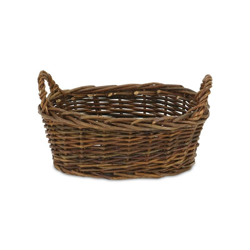 10.5" Brown Unpeeled Oval Basket with Side Handle