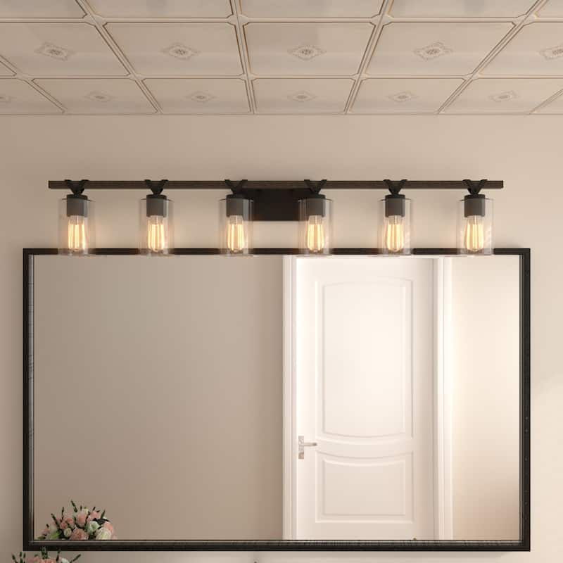 Roundhil 6-lights Farmhouse Faux Wood Grain Bathroom Vanity Light with UL Certified - 49'' W x 8'' H x 5'' D - Weathered Walnut