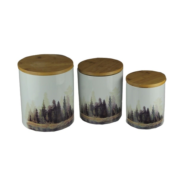 Shop White Ceramic Misty Forest Canisters with Bamboo Lids ...