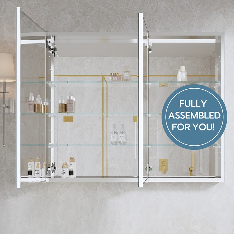 36''W X 30''H Recessed Or Surface Wall Mount Bathroom Medicine Cabinet With Adjustable Glass Shelves