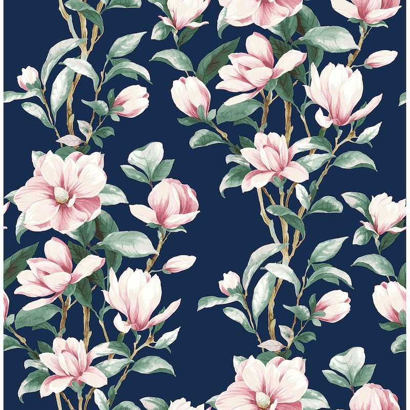 NextWall Magnolia Trail Peel and Stick Wallpaper - 20.5 in. W x 18 ft. L - Navy & Blush