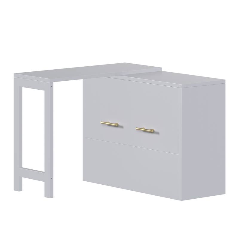 Twin Size Murphy Cabinet Bed with Adjustable Desk, Foldable Guest Bed